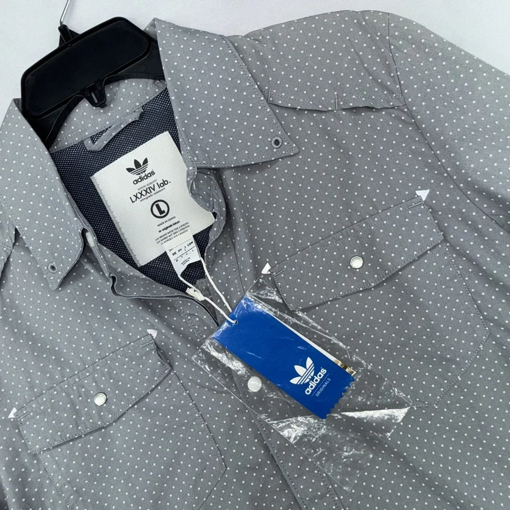 adidas Originals LXXXIV Lab Western Shirt Mens L Gray Polka Dot Snap F49321